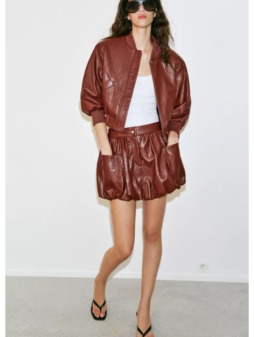 Zara Faux Leather Balloon Mini Skirt - Brown